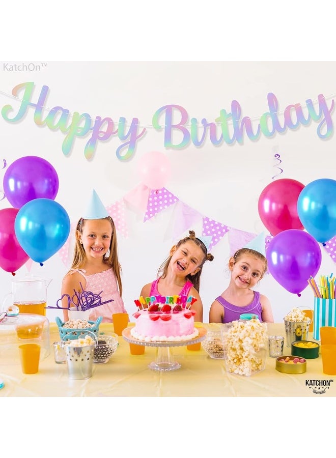 KatchOn, Pre Strung Happy Birthday Banner - 10 Feet | Holographic Birthday Banner | Happy Birthday Sign for Iridescent Party Decorations | Iridescent Happy Birthday Banner | Happy Birthday Decorations