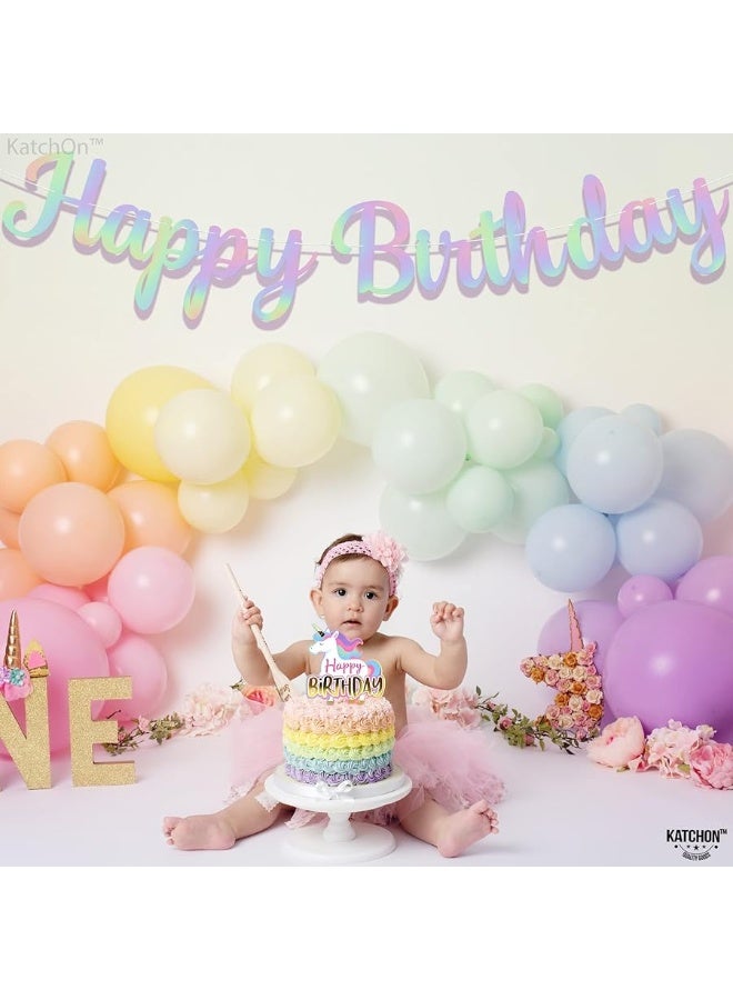 KatchOn, Pre Strung Happy Birthday Banner - 10 Feet | Holographic Birthday Banner | Happy Birthday Sign for Iridescent Party Decorations | Iridescent Happy Birthday Banner | Happy Birthday Decorations