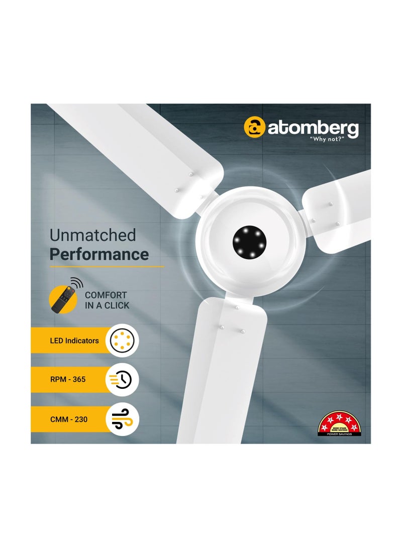 atomberg Efficio Azor 1200mm | BLDC Motor 5 Star Rated Classic Ceiling Fans with Remote Control | High Air Delivery Fan with LED Indicators | Upto 65% Energy Saving (Gloss White)