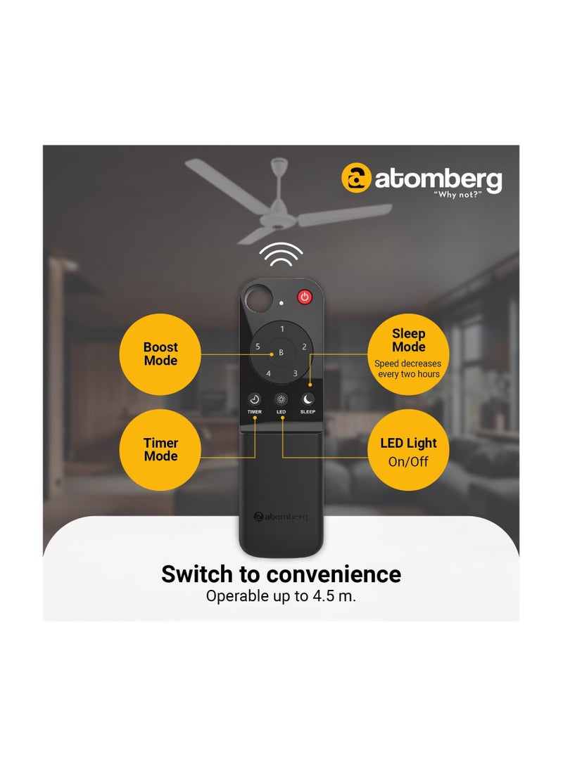 atomberg Efficio Azor 1200mm | BLDC Motor 5 Star Rated Classic Ceiling Fans with Remote Control | High Air Delivery Fan with LED Indicators | Upto 65% Energy Saving (Gloss White)