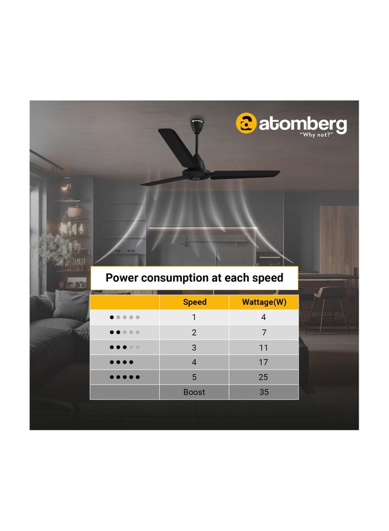 atomberg Efficio Azor 1200mm | BLDC Motor 5 Star Rated Classic Ceiling Fans with Remote Control | High Air Delivery Fan with LED Indicators | Upto 65% Energy Saving (Midnight Black)