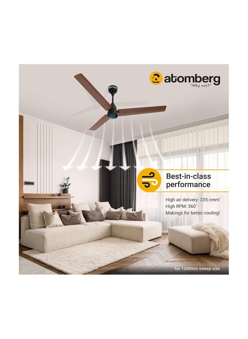 atomberg Renesa 1200mm BLDC Ceiling Fan with Remote Control | BEE 5 star Rated Energy Efficient Ceiling Fan | High Air Delivery with LED Indicators | 2+1 Year Warranty by Atomberg (Brown & Black)