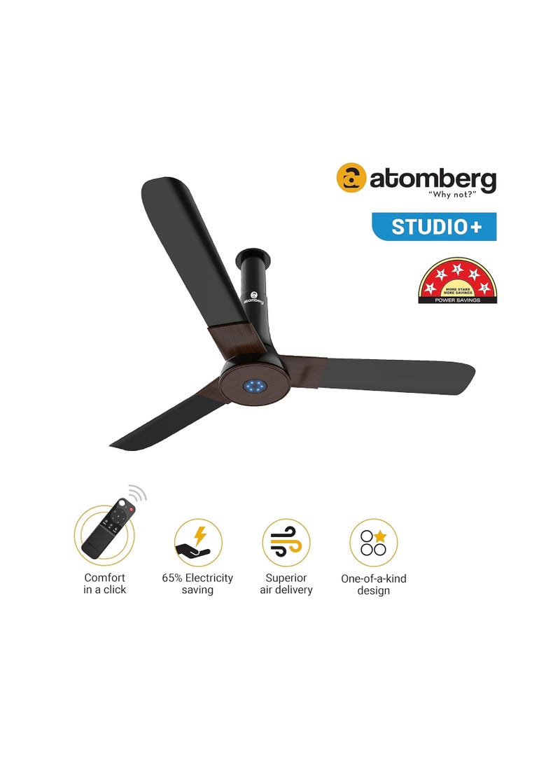 atomberg Studio+ 1200mm BLDC Motor 5 Star Rated Ceiling Fans for Home with Remote Control (Earth Brown) Renesa 400mm Wall-Mounted Fan for Home | with Remote Control (Midnight Black)