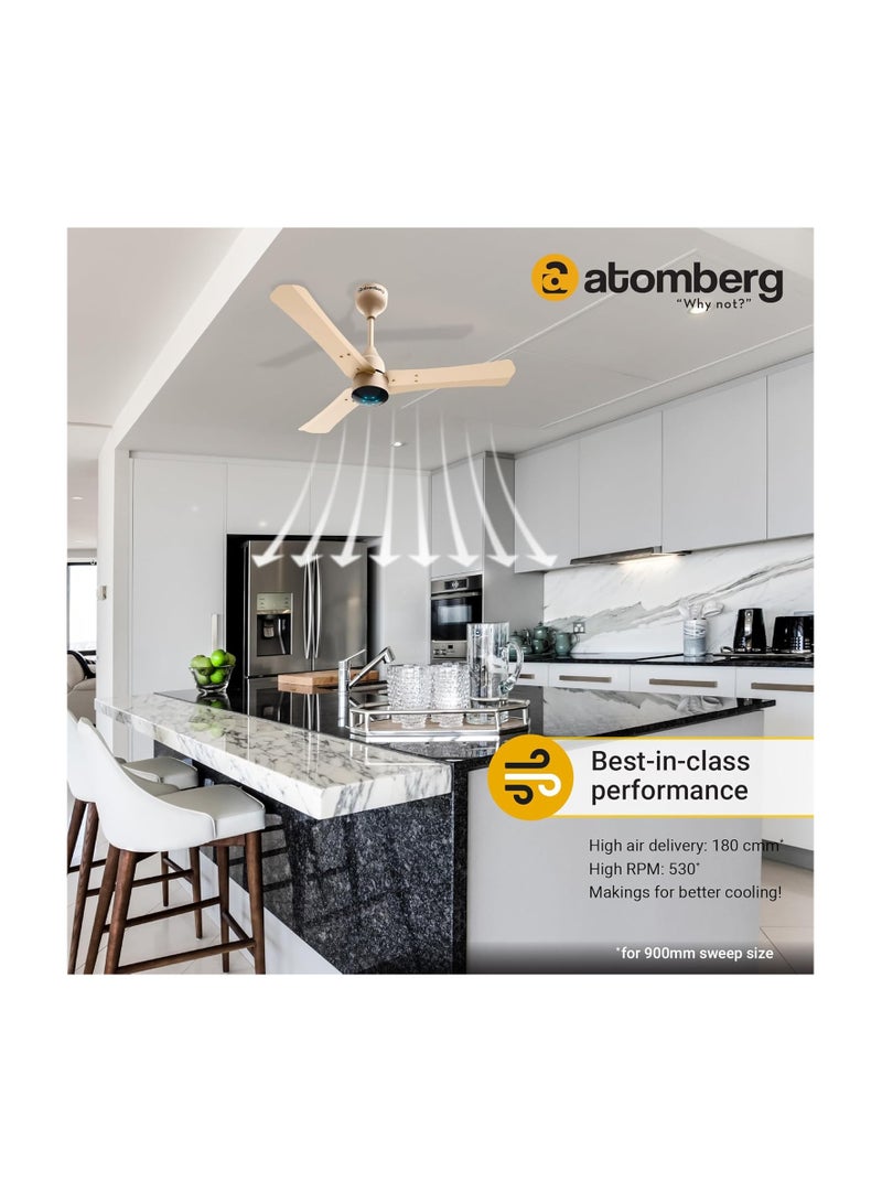 atomberg Renesa+ 900mm BLDC Ceiling Fan with Remote Control | BEE 5 star Rated Energy Efficient Ceiling Fan | High Air Delivery with LED Indicators | 2+1 Year Warranty by Atomberg (Metallic Gold)