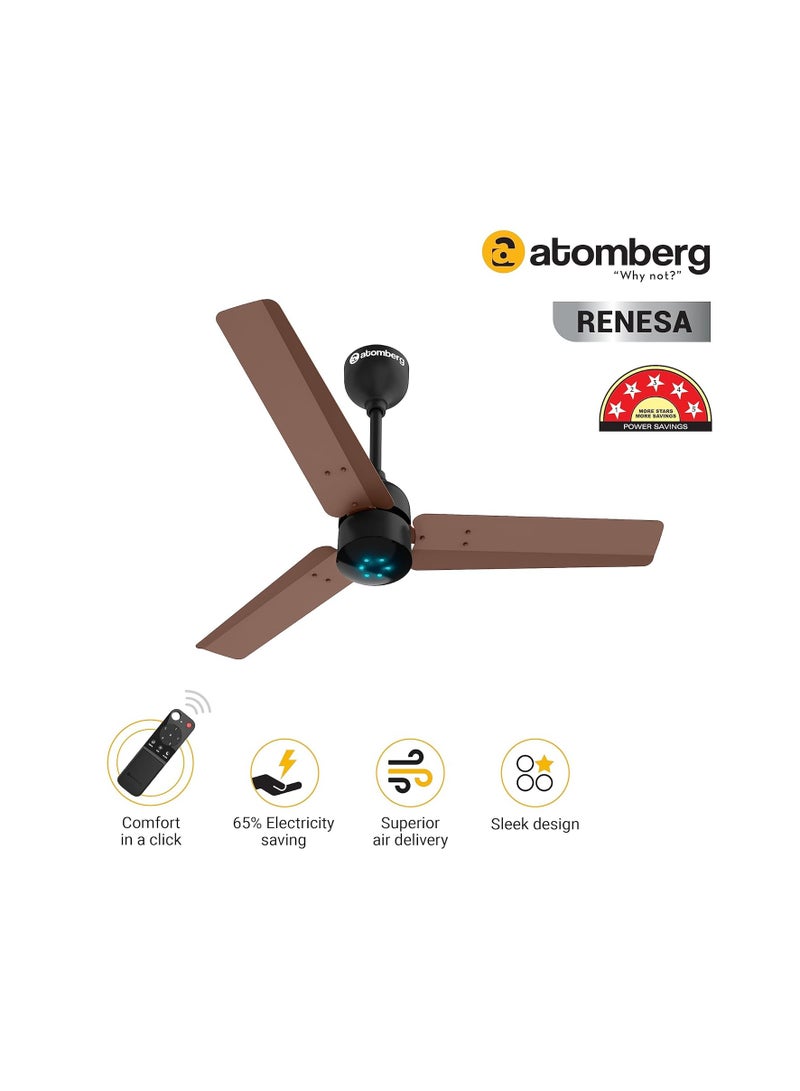 atomberg Renesa 900mm BLDC Ceiling Fan with Remote Control | BEE 5 star Rated Energy Efficient Ceiling Fan | High Air Delivery with LED Indicators | 2+1 Year Warranty by Atomberg (Brown & Black)