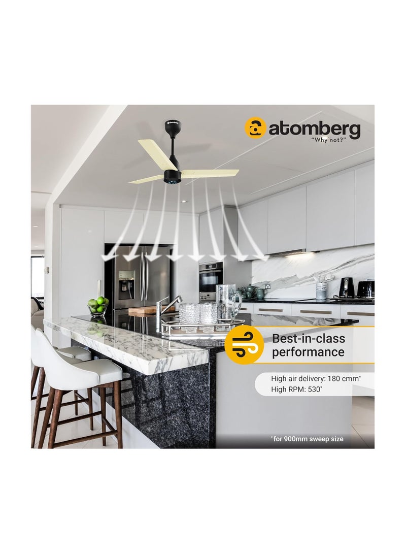 atomberg Renesa 900mm BLDC Ceiling Fan with Remote Control | BEE 5 star Rated Energy Efficient Ceiling Fan | High Air Delivery with LED Indicators | 2+1 Year Warranty (Ivory & Black)