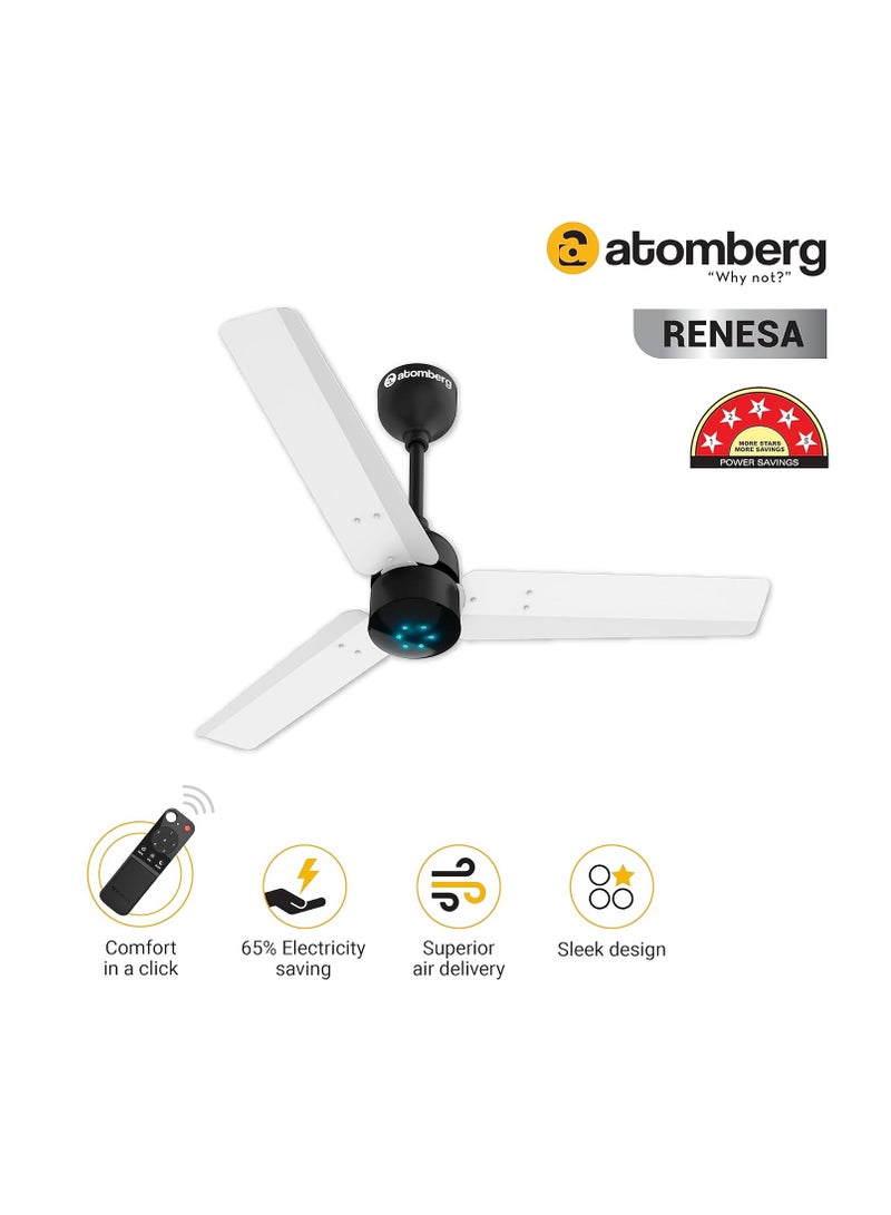 atomberg Renesa 900mm BLDC Ceiling Fan with Remote Control | BEE 5 star Rated Energy Efficient Ceiling Fan | High Air Delivery with LED Indicators | 2+1 Year Warranty (White & Black)