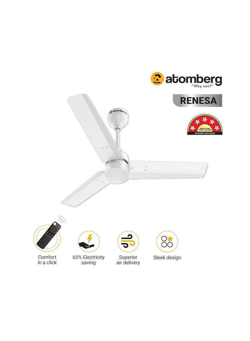 atomberg Renesa 900mm BLDC Ceiling Fan with Remote Control | BEE 5 star Rated Energy Efficient Ceiling Fan | High Air Delivery with LED Indicators | 2+1 Year Warranty (Gloss White)