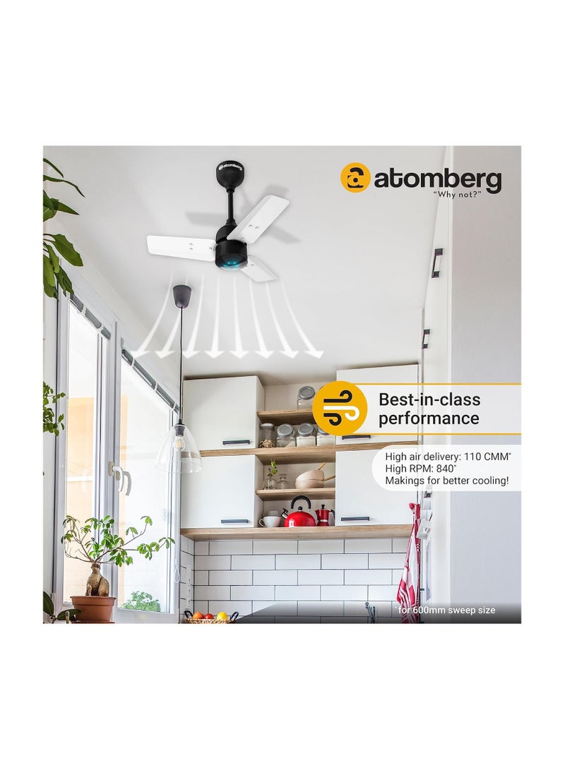 atomberg Renesa 600mm BLDC Ceiling Fan with Remote Control | BEE 5 star Rated Energy Efficient Ceiling Fan | High Air Delivery with LED Indicators | 2+1 Year Warranty (White & Black)