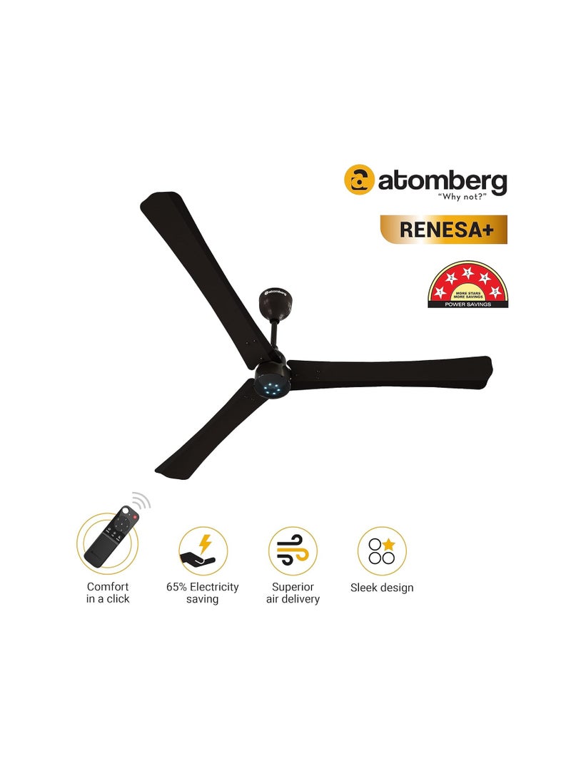 atomberg Renesa+ 1400mm BLDC Ceiling Fan with Remote Control | BEE 5 star Rated Energy Efficient Ceiling Fan | High Air Delivery with LED Indicators | 2+1 Year Warranty (Earth Brown)