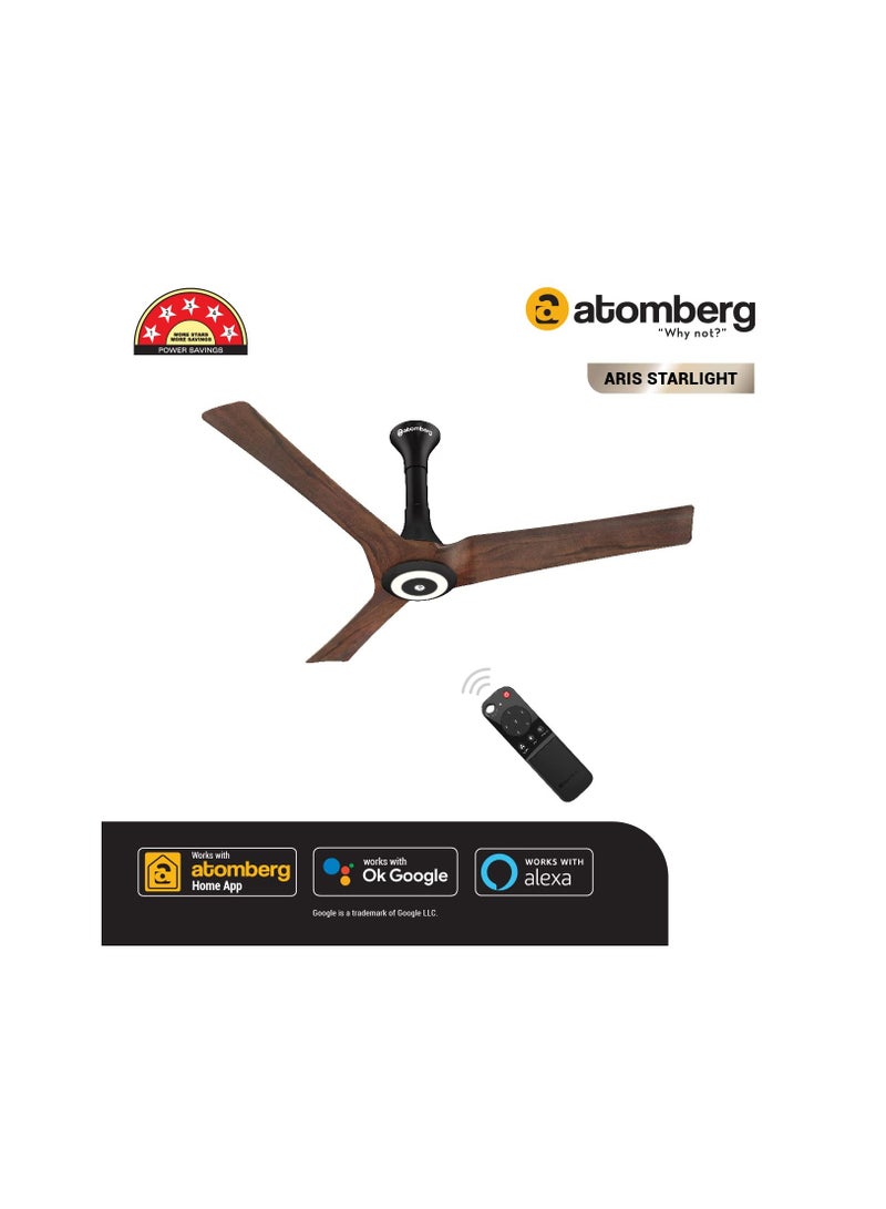 atomberg Aris Starlight 1200mm BLDC Ceiling Fan with Underlight, IoT & Remote Control | Smart Fan with Noiseless Operation (Dark Teakwood)