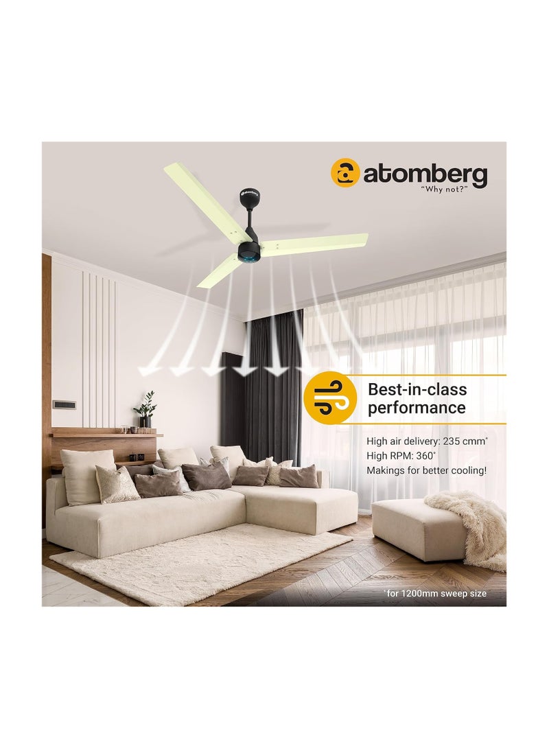 atomberg Renesa 1200mm BLDC Ceiling Fan with Remote Control | BEE 5 star Rated Energy Efficient Ceiling Fan | High Air Delivery with LED Indicators | 2+1 Year Warranty (Ivory & Black)