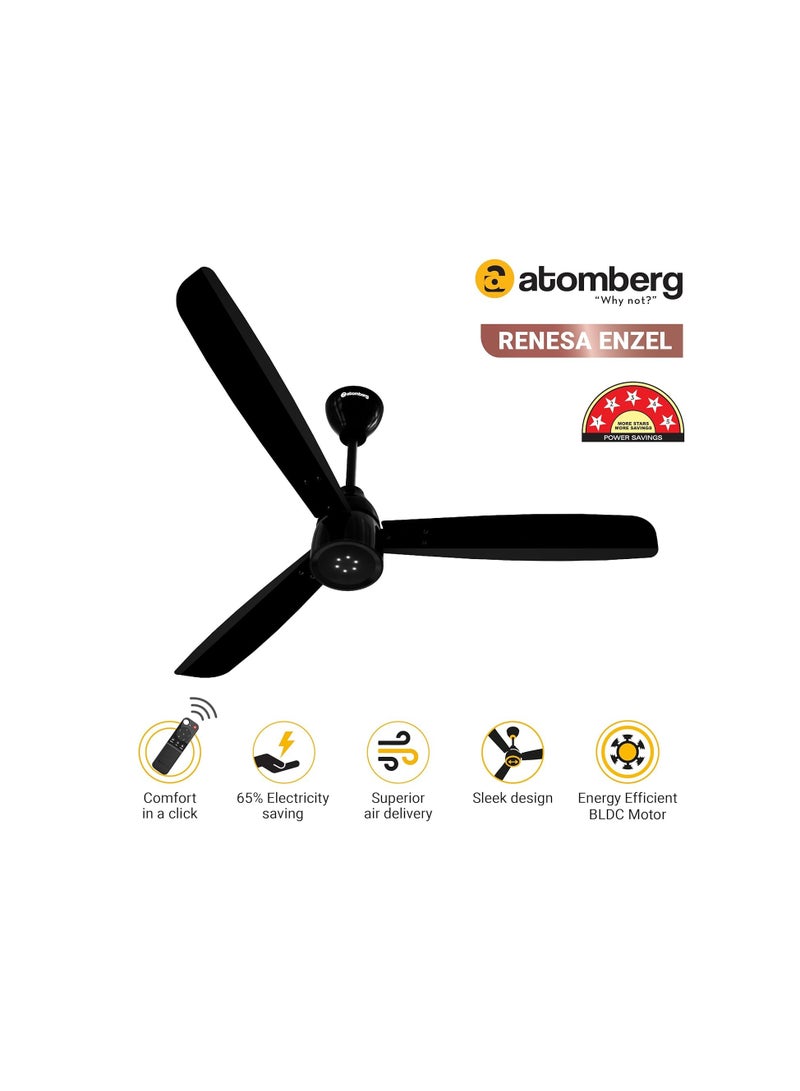 atomberg Renesa Enzel 1200mm BLDC Ceiling Fan with Remote Control | BEE 5 star Rated Energy Efficient Ceiling Fan | High Air Delivery with LED Indicators | 1+1 Year Warranty (Gloss Black)