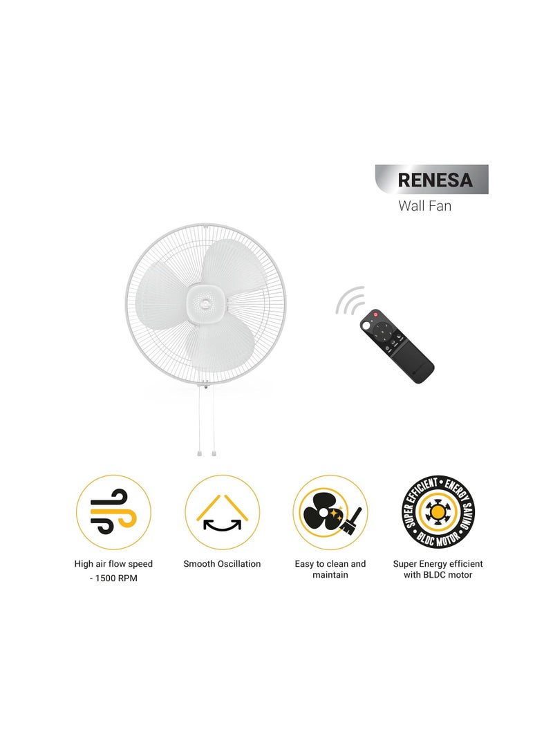 atomberg Renesa 400mm Wall Mount Fan | Wall Fans for Home | Silent BLDC Wall Fan | Remote with Timer & Sleep Control | 1+1 Year Warranty (Snow White)