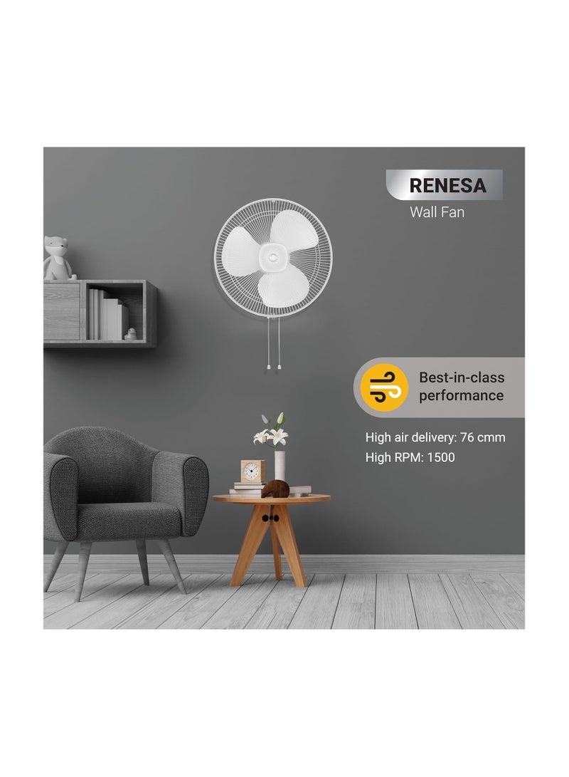 atomberg Renesa 400mm Wall Mount Fan | Wall Fans for Home | Silent BLDC Wall Fan | Remote with Timer & Sleep Control | 1+1 Year Warranty (Snow White)