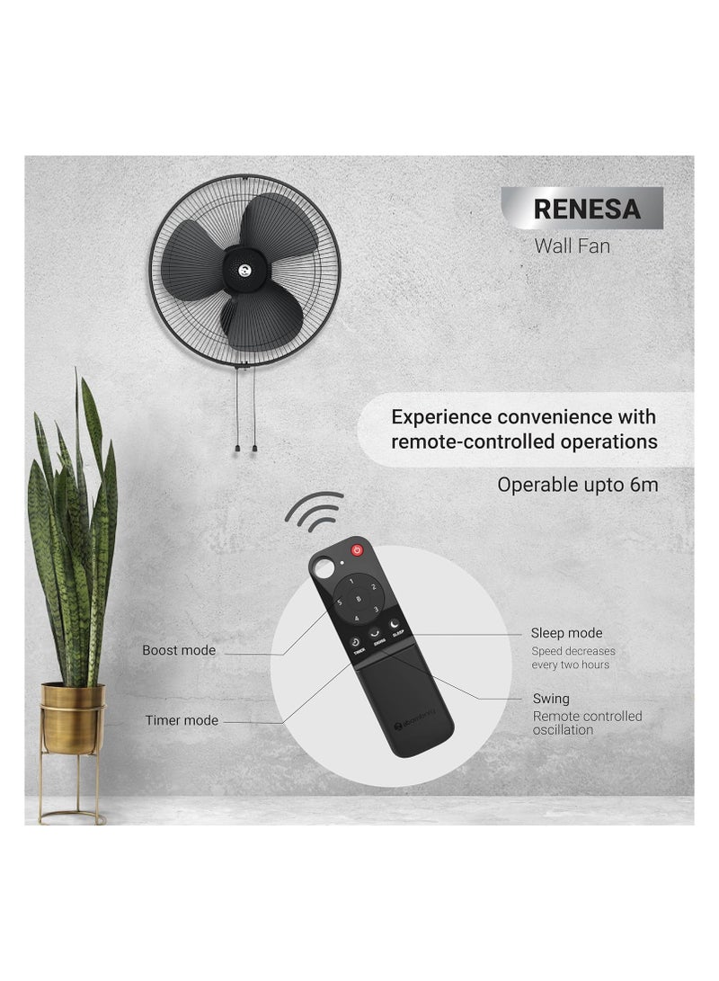 atomberg Renesa 400mm Wall Mount Fan | Wall Fans for Home | Silent BLDC Wall Fan | Remote with Timer & Sleep Control | 1+1 Year Warranty (Midnight Black)