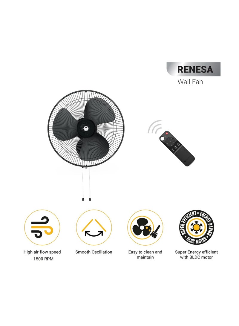 atomberg Renesa 400mm Wall Mount Fan | Wall Fans for Home | Silent BLDC Wall Fan | Remote with Timer & Sleep Control | 1+1 Year Warranty (Midnight Black)