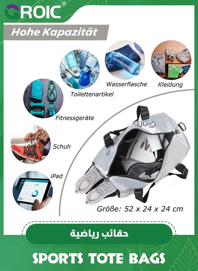 Sports Gym Bag for Women and Men,Small Sports Duffle Bag with Shoulder Strap and Handbag,Sports Shoulder Bag with Separated Shoe Compartment ,Outdoor Large-capacity Travel Bag(Silver)