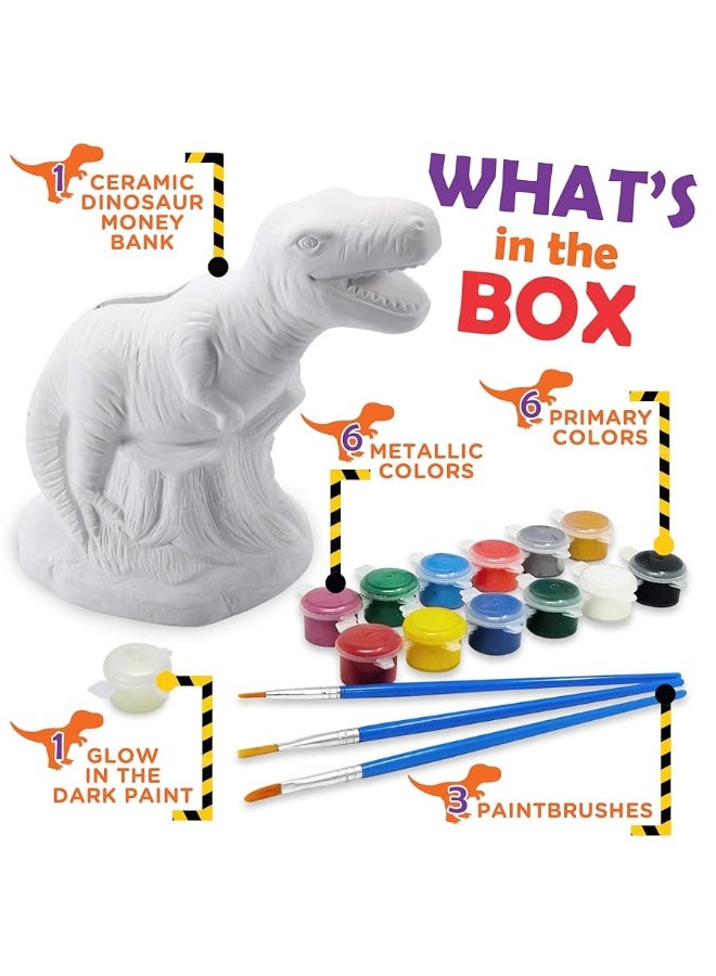 Original Stationery Paint Your Own Dinosaur Money Bank, Awesome Craft Kit with 13 Paint Colors, Roarsome Crafts for Kids and Fun Birthday Gift Idea