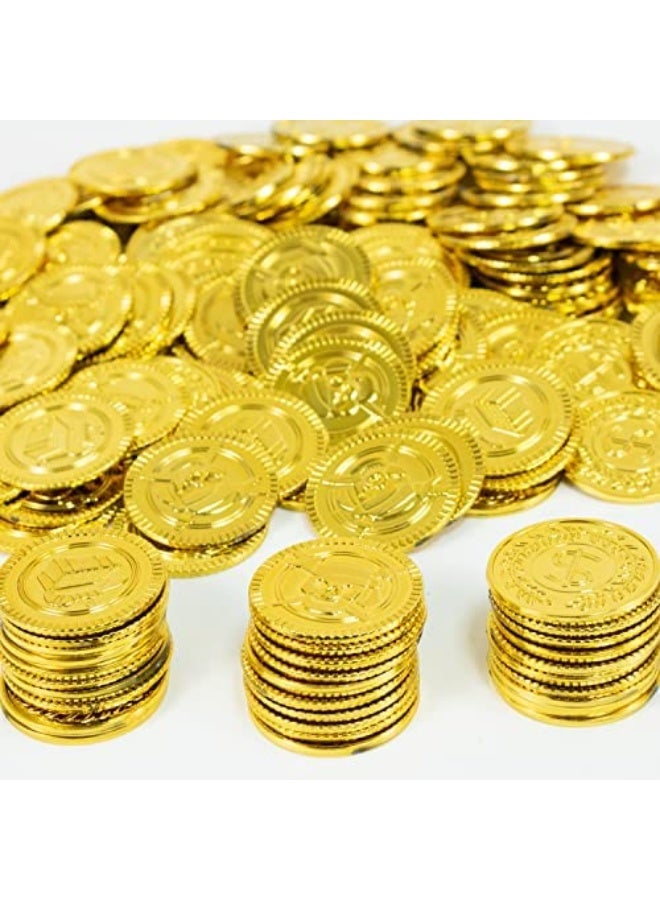 GiftExpress Plastic Gold Coins  144 Count Kids Play Money Pirate Tokens  Toy Treasure Hunts Chests Cauldrons Decorations  Party Favors