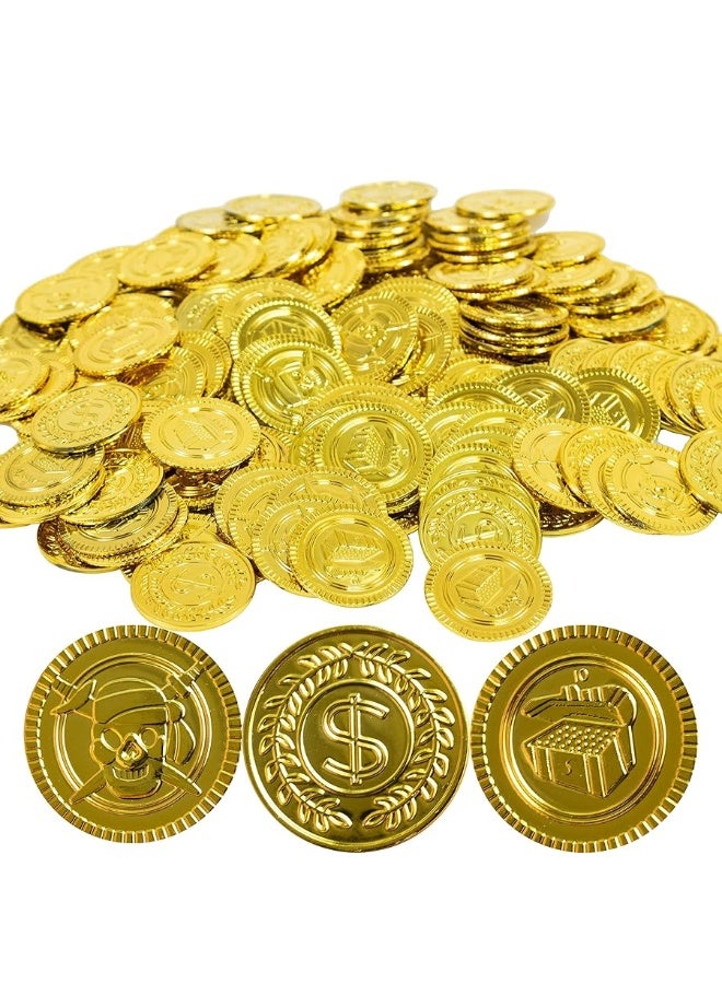 GiftExpress Plastic Gold Coins  144 Count Kids Play Money Pirate Tokens  Toy Treasure Hunts Chests Cauldrons Decorations  Party Favors