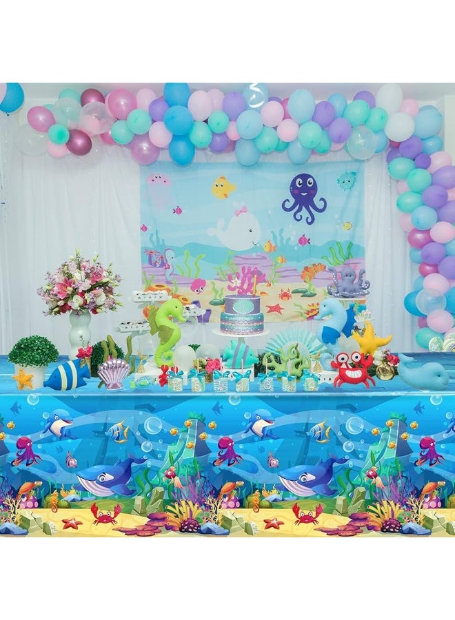 Tiamon 3 Pack Sea Party Tablecloth Ocean Animals Table Cover Underwater Creatures Ocean Sea Life Tablecloth for Kids Ocean Birthday Party Decoration, 54 x 108 Inch