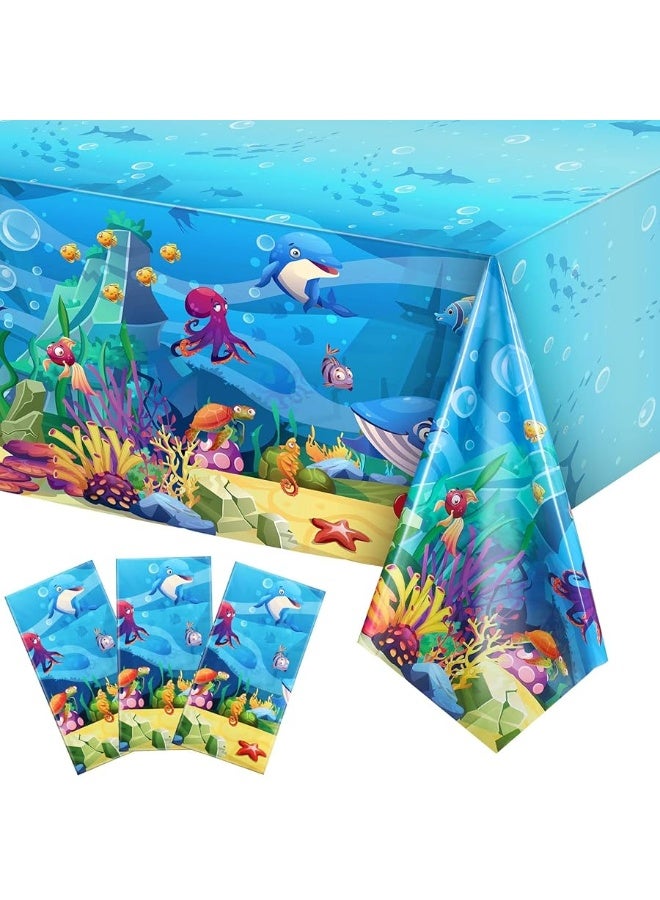 Tiamon 3 Pack Sea Party Tablecloth Ocean Animals Table Cover Underwater Creatures Ocean Sea Life Tablecloth for Kids Ocean Birthday Party Decoration, 54 x 108 Inch