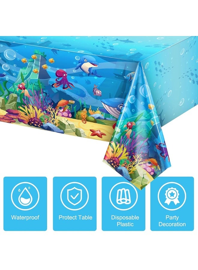 Tiamon 3 Pack Sea Party Tablecloth Ocean Animals Table Cover Underwater Creatures Ocean Sea Life Tablecloth for Kids Ocean Birthday Party Decoration, 54 x 108 Inch