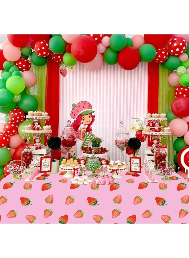 PHOGARY 2 PCS Strawberry Tablecloth for Strawberry Party Decorations, Disposable Plastic Rectangle Strawberry Table Cloth for Kids Girls Strawberry Birthday Decorations Strawberry Baby Shower 54