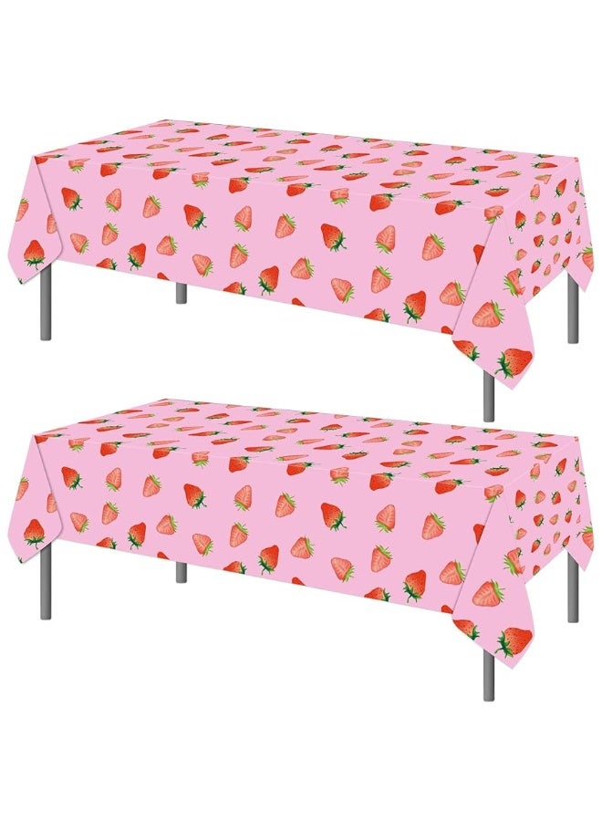 PHOGARY 2 PCS Strawberry Tablecloth for Strawberry Party Decorations, Disposable Plastic Rectangle Strawberry Table Cloth for Kids Girls Strawberry Birthday Decorations Strawberry Baby Shower 54