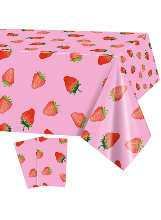 PHOGARY 2 PCS Strawberry Tablecloth for Strawberry Party Decorations, Disposable Plastic Rectangle Strawberry Table Cloth for Kids Girls Strawberry Birthday Decorations Strawberry Baby Shower 54