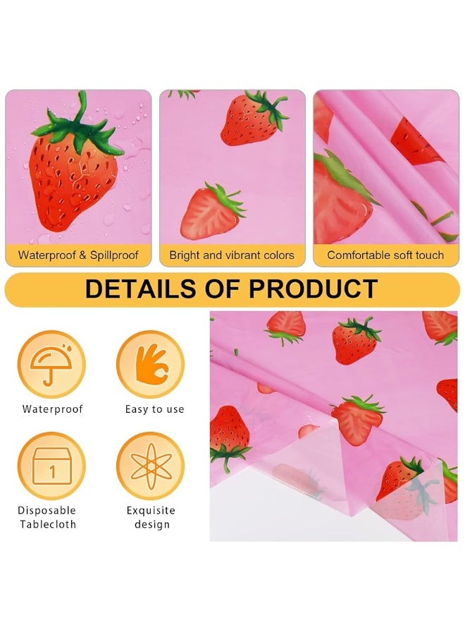 PHOGARY 2 PCS Strawberry Tablecloth for Strawberry Party Decorations, Disposable Plastic Rectangle Strawberry Table Cloth for Kids Girls Strawberry Birthday Decorations Strawberry Baby Shower 54