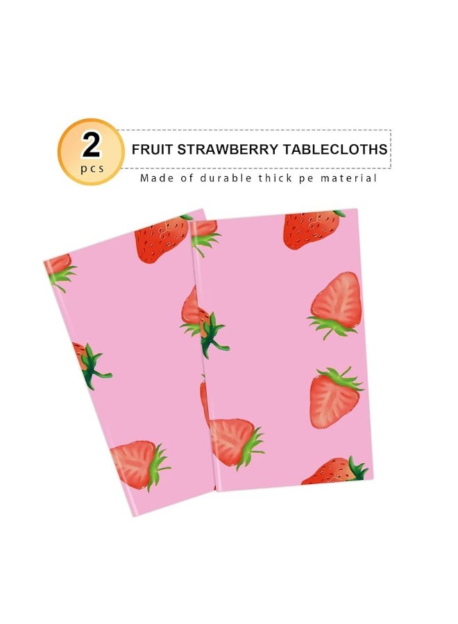 PHOGARY 2 PCS Strawberry Tablecloth for Strawberry Party Decorations, Disposable Plastic Rectangle Strawberry Table Cloth for Kids Girls Strawberry Birthday Decorations Strawberry Baby Shower 54