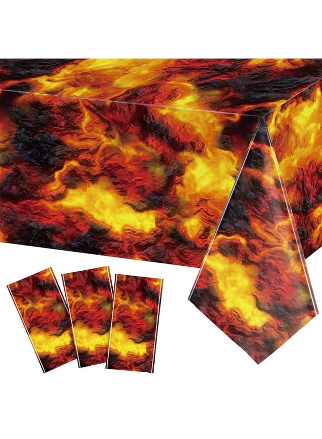 3 Pcs Lava Tablecloth Halloween Table Covers Dinosaur Tablecloth Flame Tablecloth Lava Party Supplies Volcano Tablecloth for Volcano Dinosaur Theme Party Halloween Lava Game Decor, 54 x 108 Inches