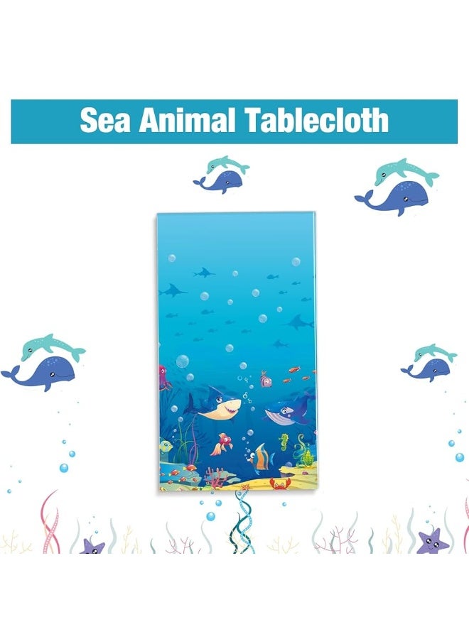 Under The Sea Tablecloths Ocean Waves Table Covers Ocean Animal Shark Table Clothes Underwater Plastic Table Covers for Fishing Beach Pool Birthday Party Decoration Supplies (3 Pcs)