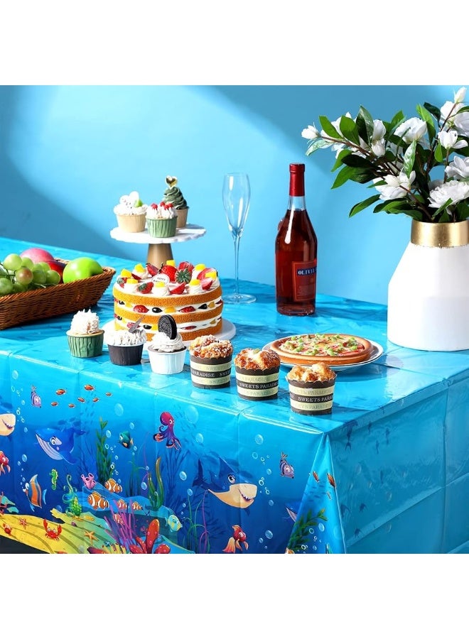 Under The Sea Tablecloths Ocean Waves Table Covers Ocean Animal Shark Table Clothes Underwater Plastic Table Covers for Fishing Beach Pool Birthday Party Decoration Supplies (3 Pcs)