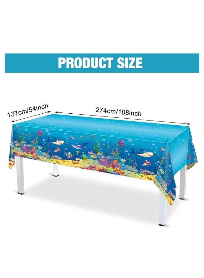 Under The Sea Tablecloths Ocean Waves Table Covers Ocean Animal Shark Table Clothes Underwater Plastic Table Covers for Fishing Beach Pool Birthday Party Decoration Supplies (3 Pcs)