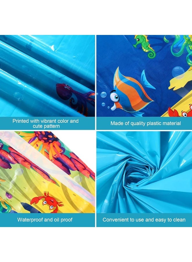 Under The Sea Tablecloths Ocean Waves Table Covers Ocean Animal Shark Table Clothes Underwater Plastic Table Covers for Fishing Beach Pool Birthday Party Decoration Supplies (3 Pcs)