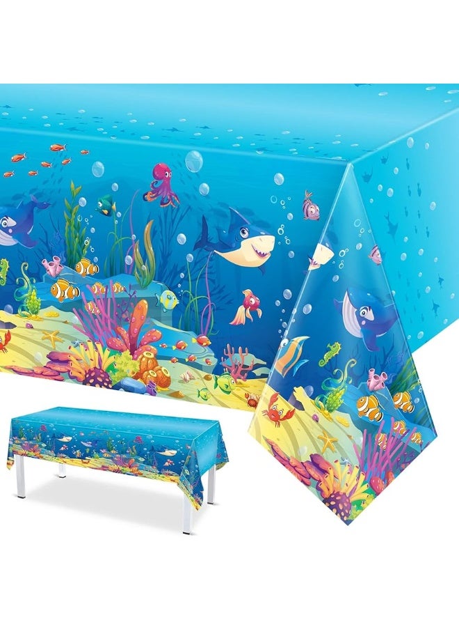 Under The Sea Tablecloths Ocean Waves Table Covers Ocean Animal Shark Table Clothes Underwater Plastic Table Covers for Fishing Beach Pool Birthday Party Decoration Supplies (3 Pcs)