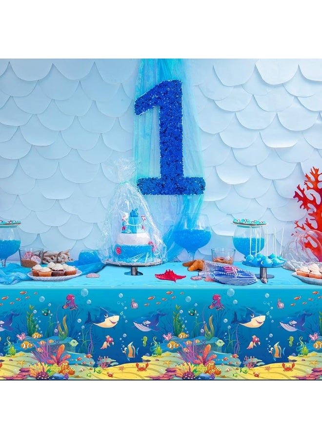 Under The Sea Tablecloths Ocean Waves Table Covers Ocean Animal Shark Table Clothes Underwater Plastic Table Covers for Fishing Beach Pool Birthday Party Decoration Supplies (3 Pcs)