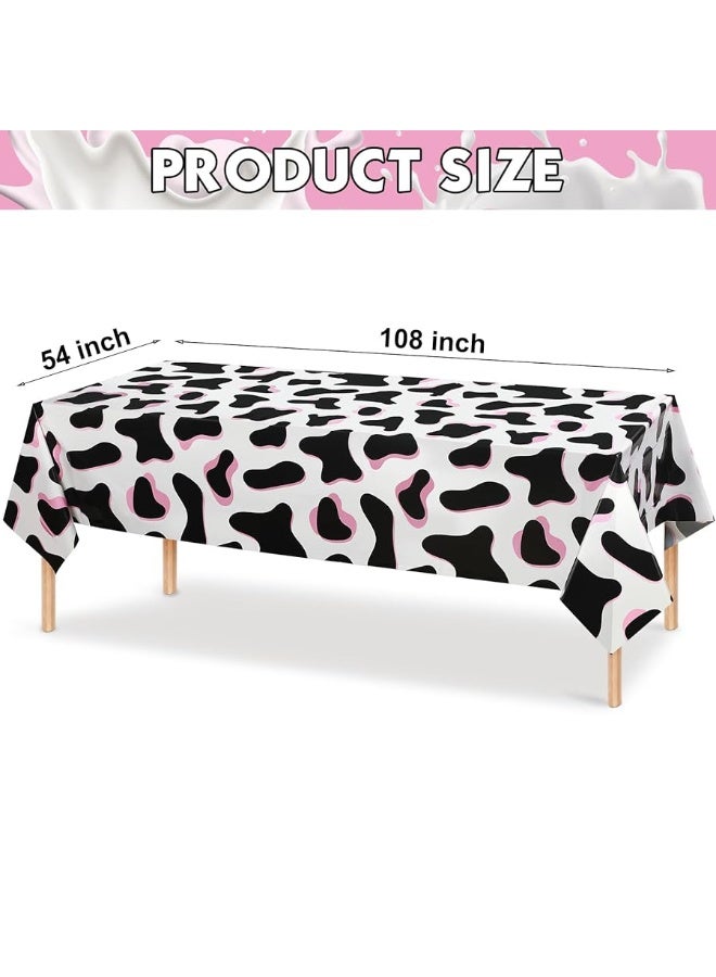 Tiamon 3 Pcs Pink Cow Print Tablecloth 108 x 54 Inch Cow Birthday Party Table Cloth Disposable Plastic Cow Print Table Cover for Disco Pink Cowgirl Birthday Decorations Supplies