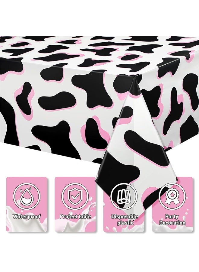 Tiamon 3 Pcs Pink Cow Print Tablecloth 108 x 54 Inch Cow Birthday Party Table Cloth Disposable Plastic Cow Print Table Cover for Disco Pink Cowgirl Birthday Decorations Supplies