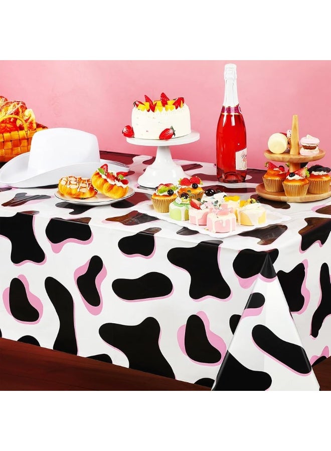 Tiamon 3 Pcs Pink Cow Print Tablecloth 108 x 54 Inch Cow Birthday Party Table Cloth Disposable Plastic Cow Print Table Cover for Disco Pink Cowgirl Birthday Decorations Supplies