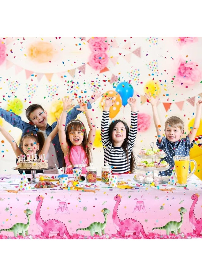 3 Pieces Dinosaur Party Tablecloths Pink Dinosaur Table Covers Plastic Disposable Dinosaur Printed Table Cloths Rectangular Dino Party Supplies for Kids Birthday Baby Shower Party, 54 x 86.7 Inches