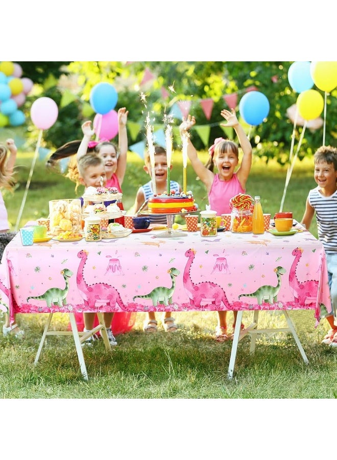 3 Pieces Dinosaur Party Tablecloths Pink Dinosaur Table Covers Plastic Disposable Dinosaur Printed Table Cloths Rectangular Dino Party Supplies for Kids Birthday Baby Shower Party, 54 x 86.7 Inches