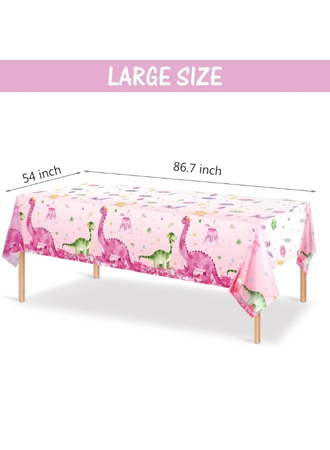 3 Pieces Dinosaur Party Tablecloths Pink Dinosaur Table Covers Plastic Disposable Dinosaur Printed Table Cloths Rectangular Dino Party Supplies for Kids Birthday Baby Shower Party, 54 x 86.7 Inches