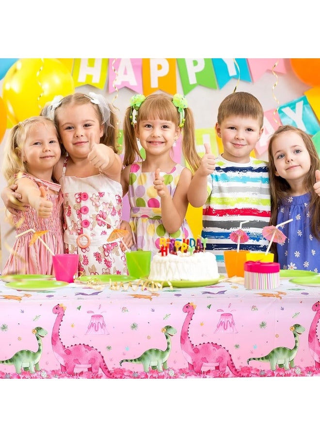 3 Pieces Dinosaur Party Tablecloths Pink Dinosaur Table Covers Plastic Disposable Dinosaur Printed Table Cloths Rectangular Dino Party Supplies for Kids Birthday Baby Shower Party, 54 x 86.7 Inches