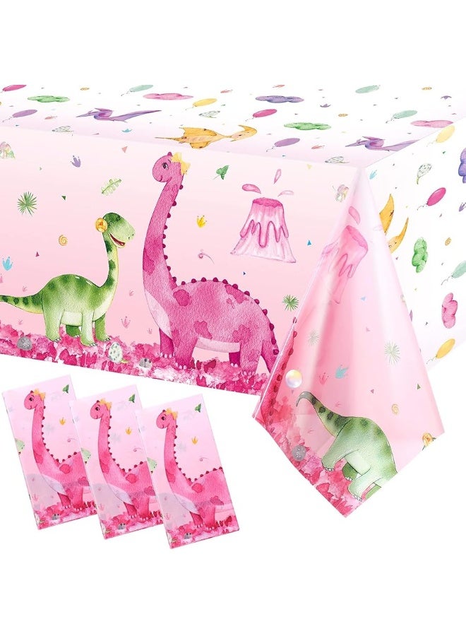 3 Pieces Dinosaur Party Tablecloths Pink Dinosaur Table Covers Plastic Disposable Dinosaur Printed Table Cloths Rectangular Dino Party Supplies for Kids Birthday Baby Shower Party, 54 x 86.7 Inches