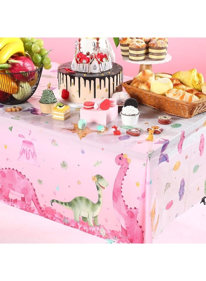 3 Pieces Dinosaur Party Tablecloths Pink Dinosaur Table Covers Plastic Disposable Dinosaur Printed Table Cloths Rectangular Dino Party Supplies for Kids Birthday Baby Shower Party, 54 x 86.7 Inches