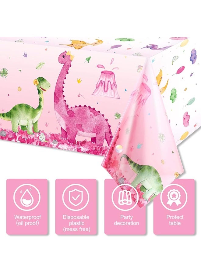 3 Pieces Dinosaur Party Tablecloths Pink Dinosaur Table Covers Plastic Disposable Dinosaur Printed Table Cloths Rectangular Dino Party Supplies for Kids Birthday Baby Shower Party, 54 x 86.7 Inches